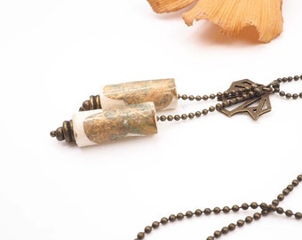 "flower" long necklace in handmade paper bead with inclusion and brass, women's jewelry, discreet necklace, gift idea, long necklace, Christmas