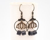 Earrings "Creole" in pearls of handmade rolled paper black and brass