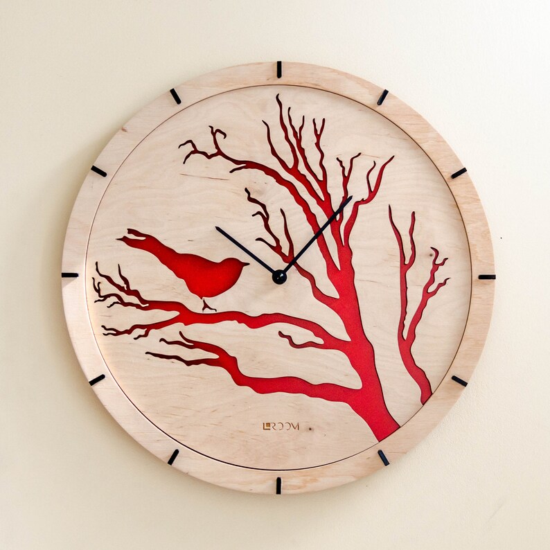 Modern Wall Clock Bird blue Large Wall Clock Etsy