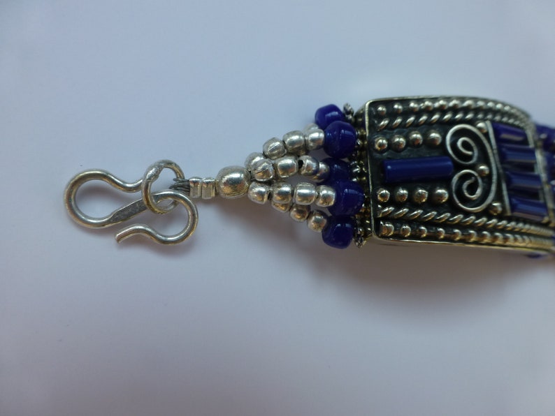 royal blue beaded white metal Ethnictraditionaltribal boho bracelet Bracelet UK seller