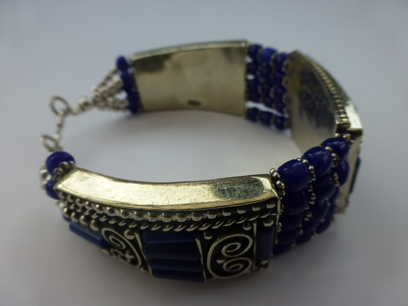 royal blue beaded white metal Ethnictraditionaltribal boho bracelet Bracelet UK seller