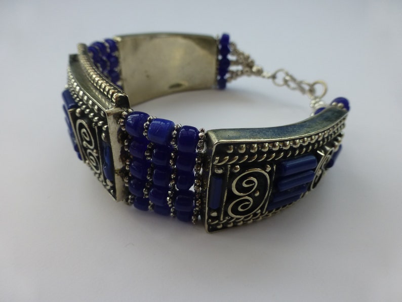 royal blue beaded white metal Ethnictraditionaltribal boho bracelet Bracelet UK seller