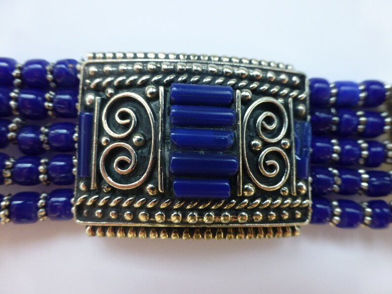 royal blue beaded white metal Ethnictraditionaltribal boho bracelet Bracelet UK seller