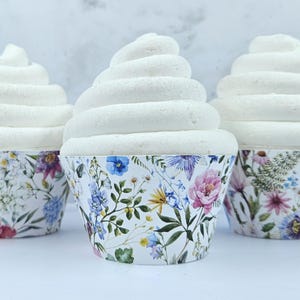Wildflower Garden Cupcake Wrappers, Watercolor Floral Spring Tea Party