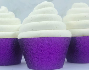 Purple Glitter Cupcake Wrappers, Purple Halloween Decor