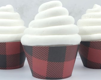 Buffalo Plaid Cupcake Wrappers, Christmas, Lumberjack