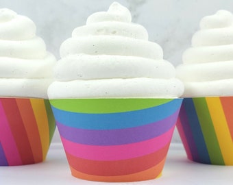 Striped Bright Rainbow Cupcake Wrappers, Unicorn Rainbow Baby