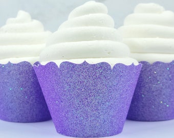 Pastel Purple Glitter Cupcake Wrappers