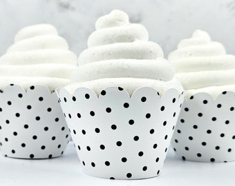 Petite Polka Dot Cupcake Wrappers, Black and White Dainty Dots