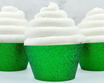 Green Glitter Cupcake Wrappers, Holiday Party Decorations