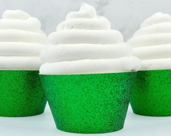 Green Glitter Cupcake Wrappers, Holiday Party Decorations