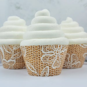 Burlap & Lace Cupcake Wrappers, Rustic Cakes