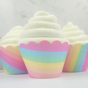 Pirottini per cupcake a righe color pastello, arcobaleno, unicorno, arcobaleno