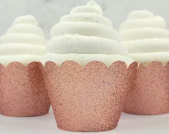 Rose Gold Glitter Cupcake Wrappers, Elegant Wedding Cupcakes