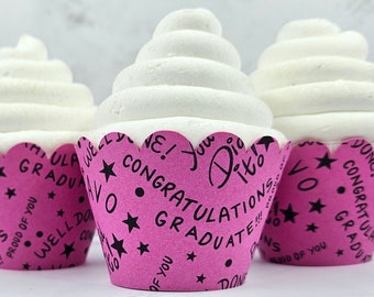 Hot Pink Graduation Cupcake Wrappers, Multiple Colors Available