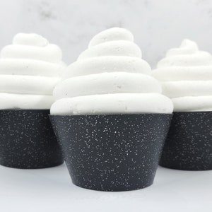 Black Glitter Cupcake Wrappers, Shiny Party Decorations image 1