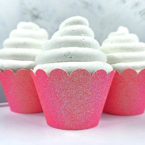 Pastel Pink Glitter Cupcake Wrappers, Pink Party Decorations image 1