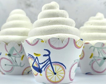 Whimsical Bicycle Cupcake Wrappers, Biker Party Decorations