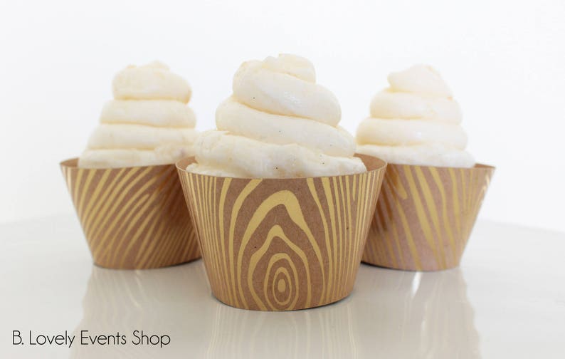Metallische BoHo Holz Korn Kraft Papier Gold Cupcake Metallische BoHo Holz Korn Kraft Papier Gold Cupcake