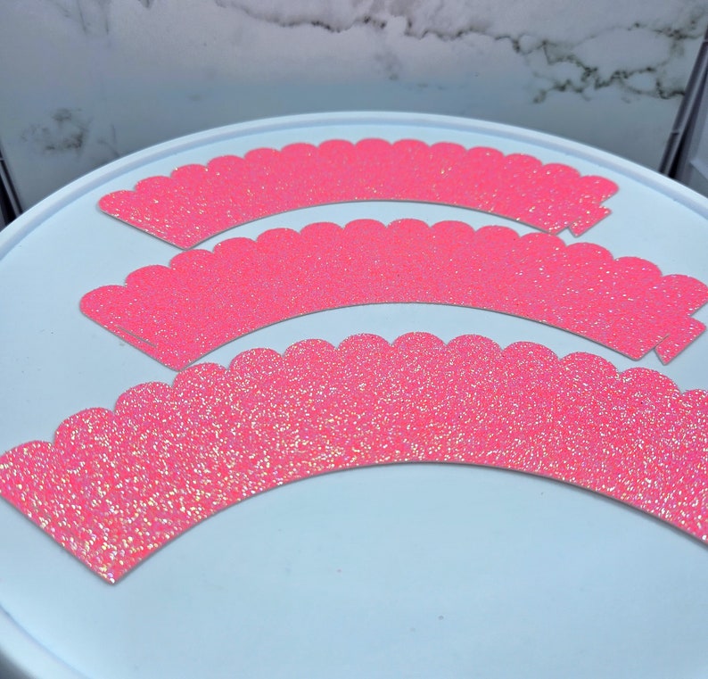 Pastel Pink Glitter Cupcake Wrappers, Pink Party Decorations image 3