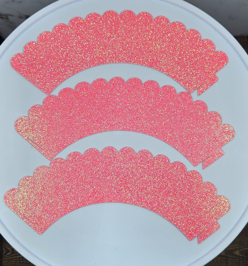 Pastel Pink Glitter Cupcake Wrappers, Pink Party Decorations image 2