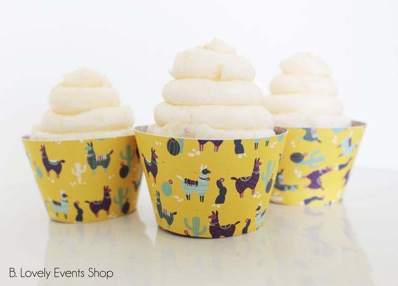 Lustige Gelbe Lama Cupcake Wrappers Kaktus Lustige Gelbe Lama Cupcake Wrappers Kaktus