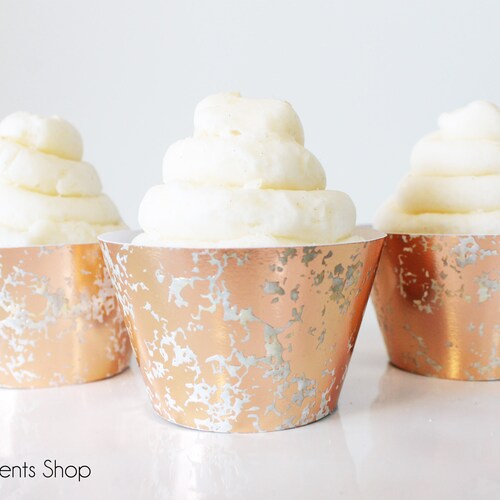 Rose Gold Mercury Glass Wedding Cupcake Wrappers Rose Gold Etsy