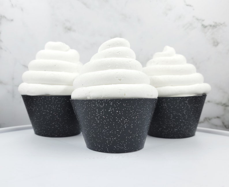 Black Glitter Cupcake Wrappers, Shiny Party Decorations image 1