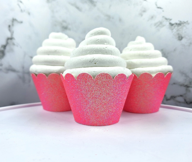 Pastel Pink Glitter Cupcake Wrappers, Pink Party Decorations image 1