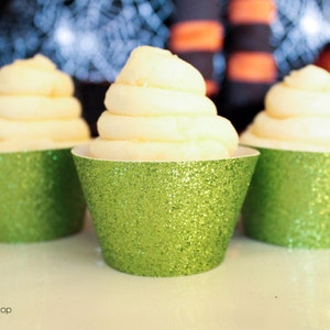 Lime Green Glitter Cupcake Wrappers, Halloween Decorations image 1