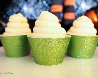 Lime Green Glitter Cupcake Wrappers, Halloween Decorations