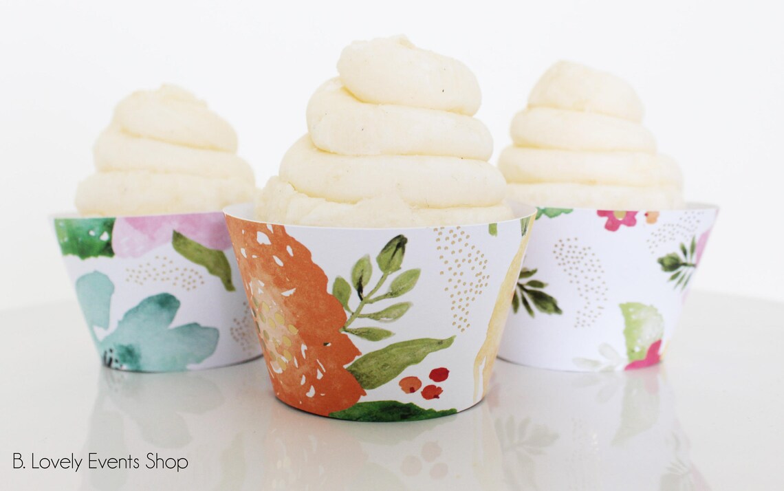 Watercolor Flower Cupcake Wrappers Flower Cupcake Wrappers Etsy