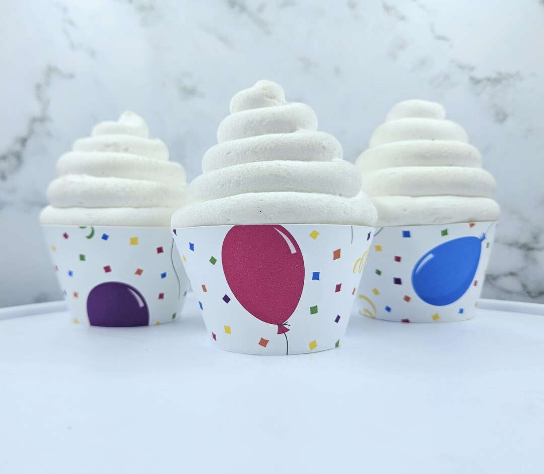 Balloon and Confetti Birthday Party Cupcake Wrappers - Etsy