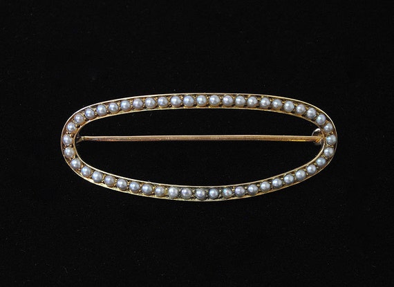 Vintage Antique Seed Pearl Pin 14k Yellow Gold - image 1