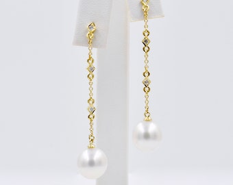 Freshwater Pearl Drop Earrings with Diamonds — Pratima Design Fine
