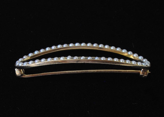 Vintage Antique Seed Pearl Pin 14k Yellow Gold - image 3