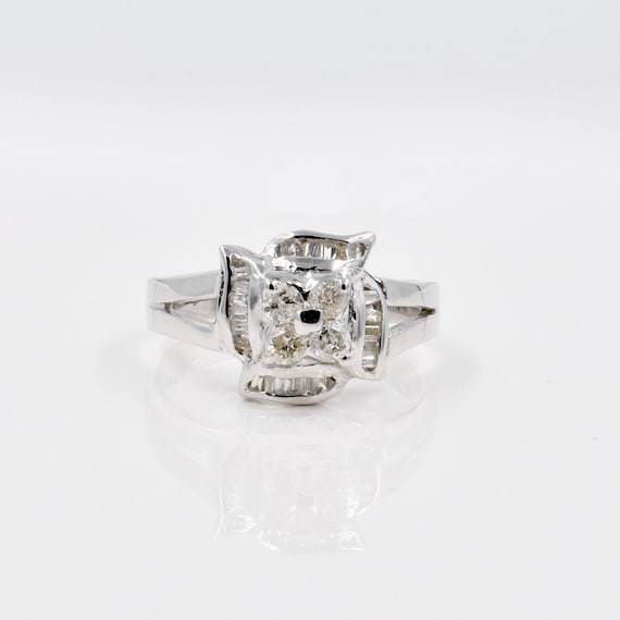 Vintage Antique Diamond Band, 14K White Gold, Flo… - image 1