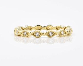 18K Yellow Gold Diamond Band, Wedding Band, Stackable Band, 0.15 pts.