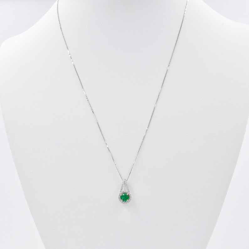 Emerald and Diamond Pendant Necklace 14K White Gold - Etsy