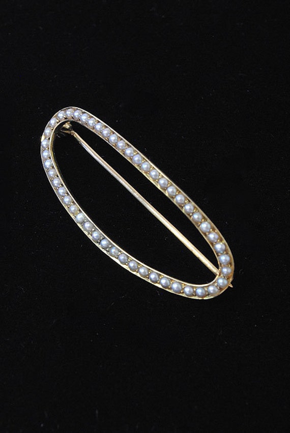 Vintage Antique Seed Pearl Pin 14k Yellow Gold - image 4