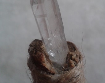 Handmade Oak Wand with Twin Clear Quartz Crystal Point.