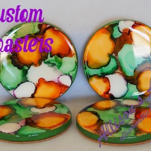 Ceramic Coasters; Set of 4; Painted Coasters; Drink Coaster; Alcohol Ink Coasters; Round Coasters; Alcohol Ink Art; Handmade; Tile Coasters