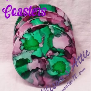 Ceramic Coasters; Set of 4; Painted Coasters; Drink Coaster; Alcohol Ink Coasters; Round Coasters; Alcohol Ink Art; Handmade; Tile Coasters
