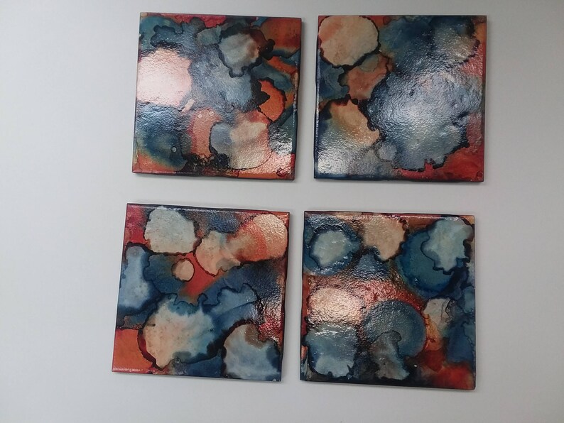 Ceramic Coasters Set of 4 Square Coasters Painted Coasters Etsy