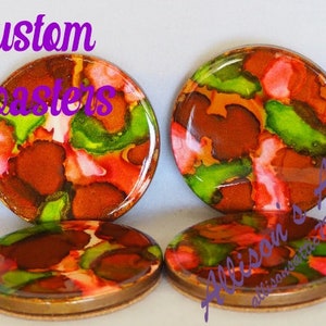 Ceramic Coasters; Set of 4; Painted Coasters; Drink Coaster; Alcohol Ink Coasters; Round Coasters; Alcohol Ink Art; Handmade; Tile Coasters