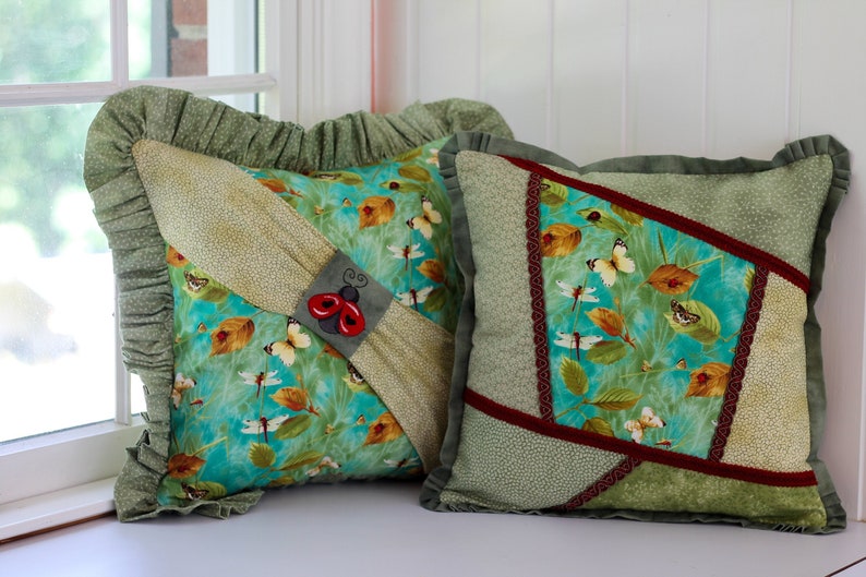 Botanical Dragonfly Patchwork Pillow Cover