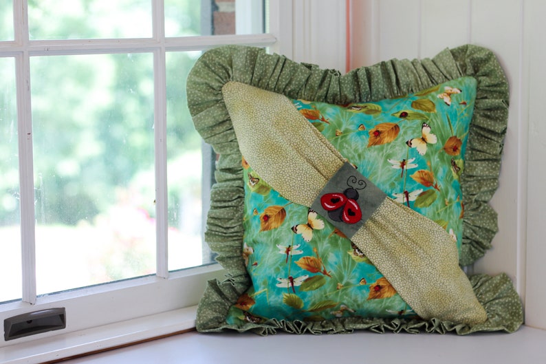 Botanical Dragonfly Patchwork Pillow Cover