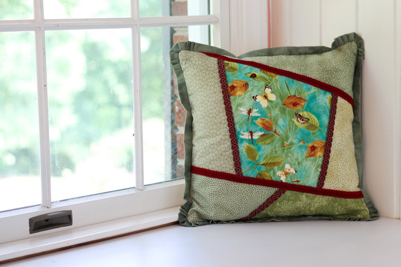 Botanical Dragonfly Patchwork Pillow Cover