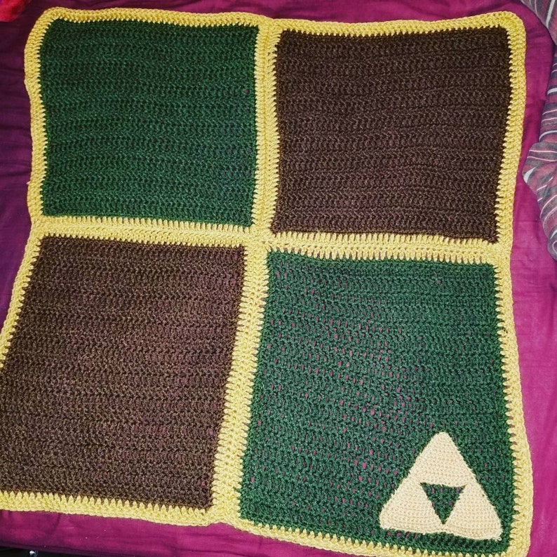 Handmade Crochet Legend of Zelda Link Baby Blanket Green Brown Gold