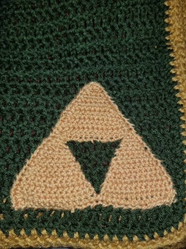 Handmade Crochet Legend of Zelda Link Baby Blanket Green Brown Gold